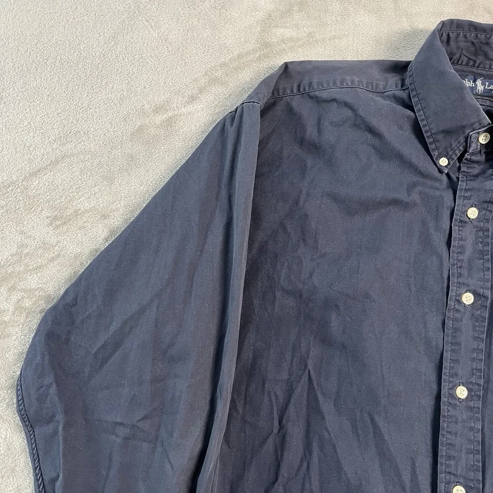 Ralph Lauren Blake Button Front Shirt Navy Logo Mens Large Long Sleeve Cotton